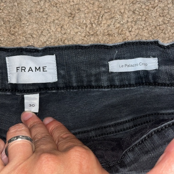 FRAME Denim Le Palazzo Crop Jeans Raw Released Hem Kerry Vintage Washed Black 30 - Picture 7 of 8